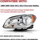 Headlight Assembly Compatible with 2008 2009 2010 2011 2012 Chevy Malibu (Not Fit 2008 Malibu Classic Model), Includes Bulbs and Wiring Harness