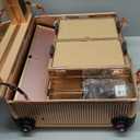 Aluminum Trolley Makeup Train Case with LED Lights Professional Cosmetic Organizer Studio with Speaker, Wheels and Stands Rolling Lighted Makeup Vanity Station for Travel (Rose Gold)