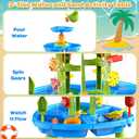 Water Sand Table with Umbrella for Toddler Kids - 3-Tier Summer Toys, Outdoor Backyard Beach Poolside Playset with Stable Design, Sensory Learning Activity Game Gifts for Boys Girls(Azure)