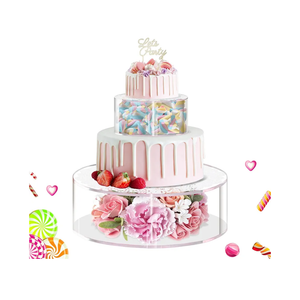 ULENDIS 2PCS Clear Acrylic Cake Stands for Dessert Table, Round Fillable Cake Box Riser with Lace Paper Doilies, Decorative Centerpiece for Wedding Birthday Party Display(8Inch, 12Inch)