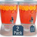 Drink Dispensers for Parties (2.5 Gallon) Large Plastic Water Dispenser for Counter Tops, No Mess, Easy to Assemble & Wash, Up to 40 Drinks (2 Pack)