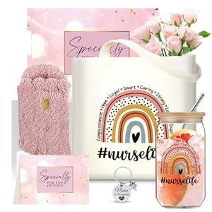 Nurse Christmas Gift Set 16oz Glass Cup Work Tote Bag Box for Women Nurses - Appreciation, Thank You, Holiday Presents for RNs Practitioners