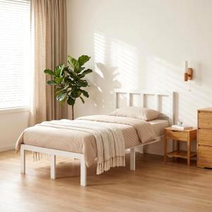 14 Inch Bamboo Bed Frame Solid Wood Platform BedFrame, Twin with Headboard