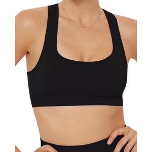 ODODOS Women's Halter Sports Bra Padded Y Racerback Yoga Top with Removable Pads, Black, X-Small