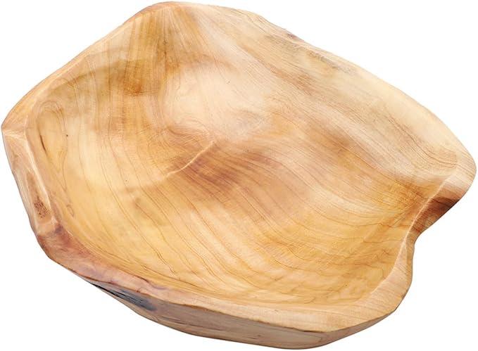 Carved Wood Fruit Serving Bowl Decorative Root Carved Snack Tray for Home Kitchen Living Dining Lightweight Wooden Salad Candy Dish Natural Irregular Shape