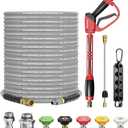 Pressure Washer Gun and Hose Kit, 4800PSI Steel-Braided & Durable - Flexible & Kink-Resistant Power Washer Hose 100 FT with 3/8" Swivel Quick Connector and M22 14mm Adapters Replacement (Gray)