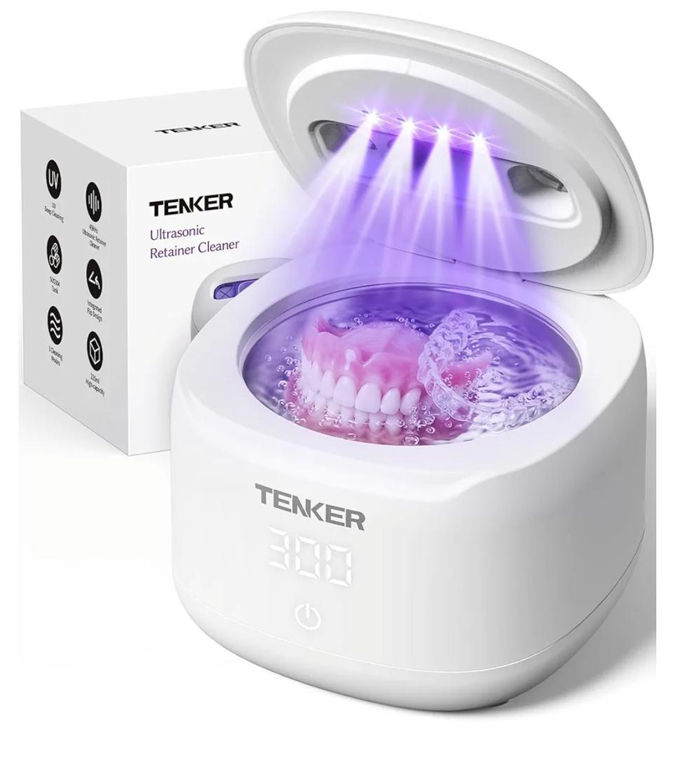 Ultrasonic Retainer Cleaner Machine, 49kHz Dental Cleaning Pod for Night Guards, Mouth Guards, Aligner, Braces, Toothbrush, Jewelry, Dentures, Ultrasonic Cleaner for Oral Dental Care, 220ML, White