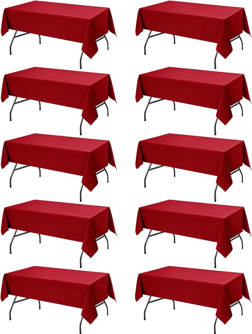 10-Pack Red Tablecloths for Rectangle Tables, 60 x 102 Inches, Stain-Resistant Polyester Fabric for 6 Foot Tables - Washable Table Covers for Weddings, Banquets, Birthday Parties, Events