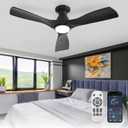 Depuley 42-Inch Ceiling Fans with Lights: Black 3 Blade Flush Mount Low Profile Ceiling Fan for Bedroom - Dimmable Indoor Outdoor Fan with Remote APP Control Ultra Quiet DC Motor Timer