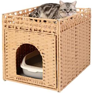 Hidden Cat Litter Box Enclosure Furniture, Dog Proof Indoor Cat House