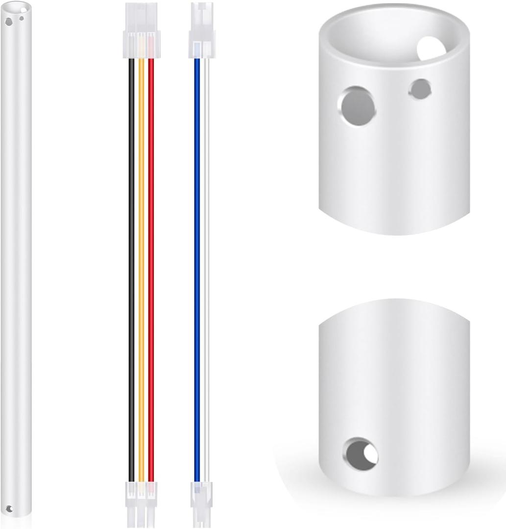 VIHOSE 24 Inch Ceiling Fan Downrod with Extension Cord 2 ft White Downrod for Ceiling Fan 1 Inch Outside Diameter Not Threaded Suitable for a Wide Range of Fans