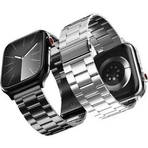 2-Pack Compatible for Apple Watch Band 42mm(Series 10/11) 41mm 40mm 38mm, Stainless Steel Replacement Strap Metal Bands for Series 11/10/9/8/7/6/5/4/3/2/1/SE/SE2/SE3 Women Men,Black+Silver