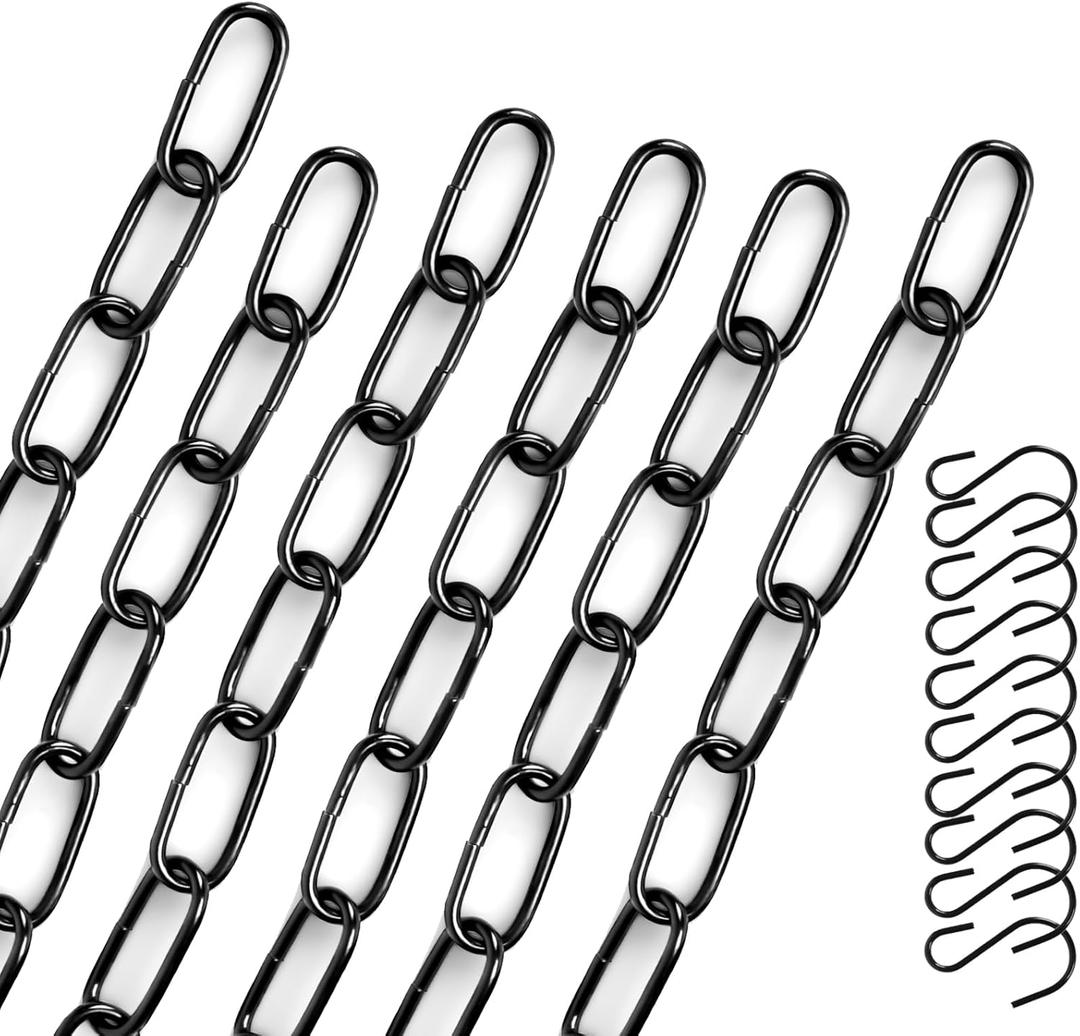 10 Inch Black Hanging Chains with Hooks, Garden Plant Hangers for Hanging Bird Feeders, Billboards, Chalkboards, Basket, Planters, Lanterns, Wind Chimes and Decorative Ornaments Etc-6Pack