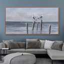 Canvas Wall Art Ocean Bird Pictures Gray Blue Framed Artwork for Living Room Large Size Wall Decor for Office Bedroom Wood Framed Home Decorations 29"x58"