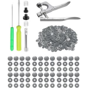 HARFINGTON Plastic Snaps Fasteners with Snap Pliers, 150 Set Size 20 T5 1/2 Inch Round Resin No-Sew Button Snap Fasteners Kit for Clothing Sewing Diapers Bibs Crafting, Grey