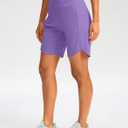 Soothfeel Women's 7" Athletic Running Long Shorts with Pockets High Waisted Bermuda Shorts for Women Workout Walking Casual (L)