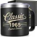 Gtmileo 60th Birthday Gifts for Men, Born in 1965 Men Birthday Gift Ideas, Funny Humor Birthday Gift for Dad, Grandpa, Uncle, Men, 14 Oz Stainless Steel Insulated Coffee Mug with Lid, Black (60th-Black)