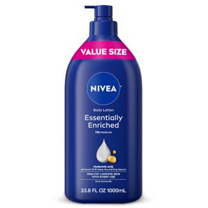 NIVEA Essentially Enriched Body Lotion for Very Dry Skin with Hyaluronic Acid, Almond Oil and Deep Nourishing Serum, 72-Hour Body Moisturizer, 33.8 Fl Oz Value Size Pump Bottle