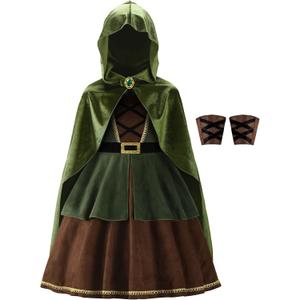 ReliBeauty Archer Costume Girls Huntress Costume for Girls with Cape,Green (10-12/150)