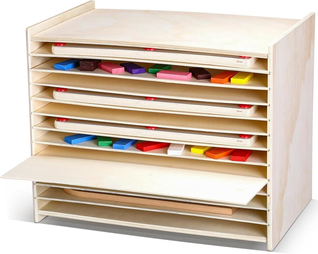 Wooden Puzzle Storage Rack Wood Tabletop Puzzle Holder with Adjustable Drawers 12-Layer Jigsaw Stand Shelf Rounded Edge Storage Cabinet for Raised Flat Paper Craft Supplies