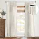 Pinch Pleated Blackout Curtains 96 Inches Long, Linen Blend, 100% Blackout Drapes with 20 Hooks, Ideal for Bedroom and Living Room, 40" W x 96" L (Pack of 2), Natural