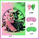 2 x Witch Party Decorations Pin The Bow Birthday Party Games Birthday Party Decorations Pink and Green Poster with 24 Bow Stickers for Witch/Birthday/Sisters Party Wall Decorations Supplies