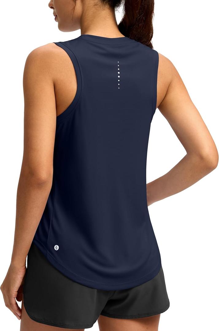 SANTINY Women's Sleeveless Workout Tops Lightweight Tennis Yoga Athletic Running Shirts Racerback Tank Tops for Women (Large, Navy)