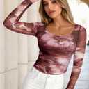 Pink Queen Mesh Top for Women Long Sleeve See Through Shirt Scoop Neck Sheer Blouse (Pink, XL)