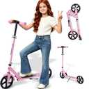 Kick Scooter for Kids Ages 6+, Teens & Adults, Adjustable Handlebars, Rear Brake, Big Wheel Foldable Scooter for Indoor & Outdoor