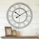 24 Inch Large Rustic Wall Clock Silent Non-Ticking Wooden Wall Clocks with Roman Numerals Farmhouse Decorative Clock for Living Room Bedroom Office (Grey, 24 Inch)