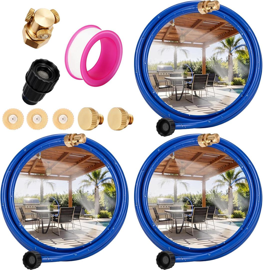 3 Pack 4.9FT/1.5M Standing Misters for Outside Patio 3/4 Inch Flexible Mist Stand Water Mister Hose Attachment for Garden Tanning Portable Mist Sprinkler for Plants, Backyard, Dogs