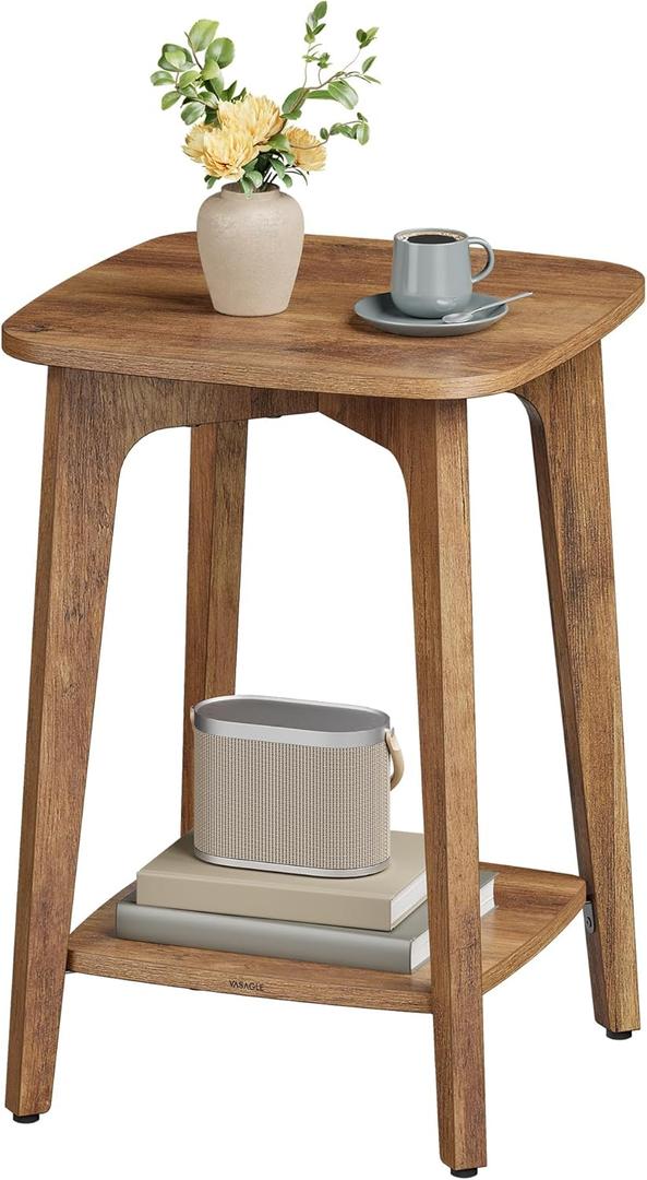 VASAGLE MAEZO Collection - Side Table, 2-Tier Small Square End Table, Nightstand with Tapered Legs, Curved Transitions, for Small Spaces, Living Room, Bedroom, Honey Brown ULET236K01, 1 pack
