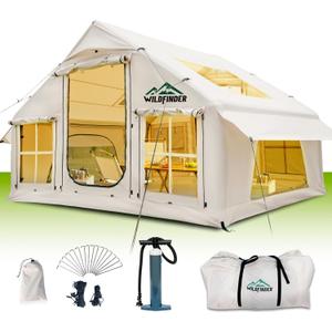 Inflatable Tent with Skylight, Quick Setup Blow Up Tents with Pump, Hot Tent with Stove Jack, Waterproof Oxford Inflatable House for Camping, Air Glamping Tents for Camping Adult 4-6 Person