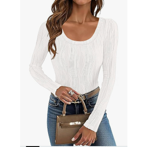 Women Tops Long Sleeve Textured Shirts Slimming Tops for Women Scoop Neck Blouses, Small