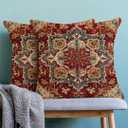 BETGINY Boho Pillow Covers 18 x 18 Inch Pack of 2, Burgundy Red Bohemian Rug Carpet Pattern Decorative Throw Pillow Cases Outdoor Linen Farmhouse Cushion Cover for Bedroom Home Sofa Decor