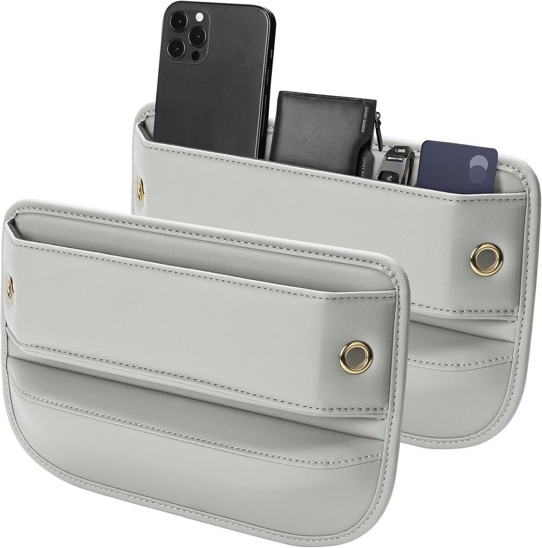 Premium Leather Car Seat Gap Filler Organizer (0.2-1.2" Gaps), Clever Gifts for Car SUV Truck Owners (Beige, 2 Pack)