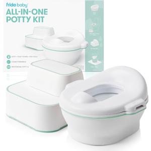 Frida Baby All-in-One Potty, Training Toilet with Toddler Potty Chair, Toilet Seat Topper, Toilet Step Stool, Sink Step Stool, Cleanup Essentials, and Professional Potty Guide