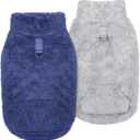 Idepet Fleece Dog Sweater Vest 2 Pack, Small Dog Clothes Sleeveless with Leash Ring and Pocket, Warm Puppy Sweatshirt Pet Cold Weather Pullover for Cats (Grey+Navy, X-Small)