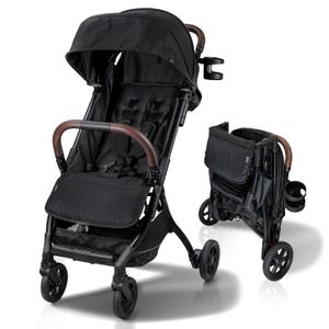 Lightweight Baby & Toddler Stroller, Ultra Compact, Airplane-Friendly Travel Stroller, One-Handed Fold, Near Flat Recline, X-L Canopy & Parent Cup Holder -LinQ (v2 Midnight Black)