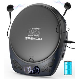 Portable CD Player with Headphones, Rechargeable Discman CD Player for Car & Home, Small CD Players Portable with 60s Anti-Skip, Supports CD/MP3/WMA/TF Card/AUX, Backlit/Lock/Programmable/Timer