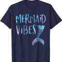 Mermaid Vibes Cute Funny Mermaid Tail Birthday Party T-Shirt Small (Blue, L)