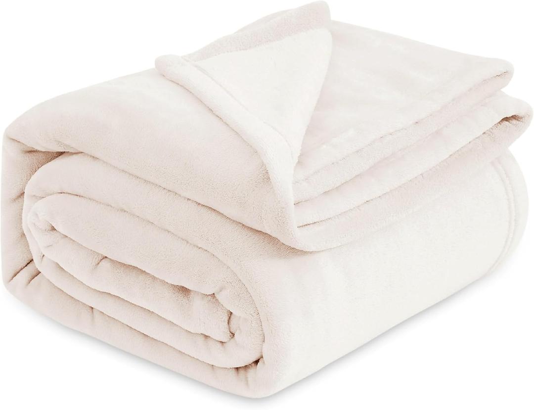 Fleece Blankets Standard Size Cream - Bed Blanket Soft Lightweight Plush Fuzzy Cozy Luxury Microfiber