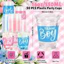 FYSUIMU 50 Pcs Gender Reveal Plastic Cups 16oz Clear Drinking Cups Blue Pink Team Boy Team Girl Disposable Cup for Gender Reveal Baby Shower Party Table Decor Supplies