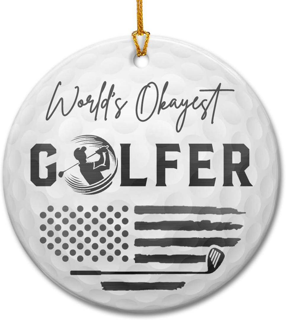 6 x Golf Christmas Ornament 2025 - Ceramic Golf Ball Ornament for Tree Decoration, Christmas Sport Gifts, Golfing Gifts for Men, Dad, Boss, Him, Golfer Club - Worlds Okayest Golfer Ornament