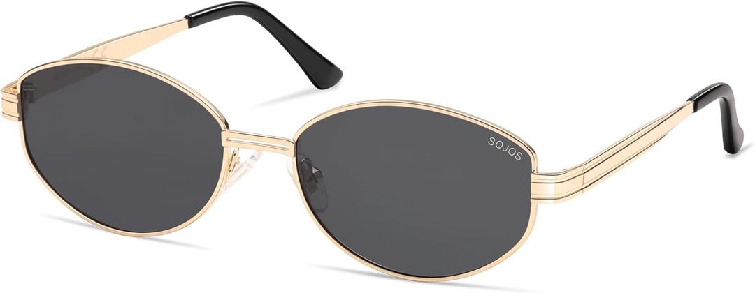 SOJOS Trendy Oval Polarized Sunglasses for Women Men, Retro Fashion Round Shades SJ1255 (Gold/Grey)