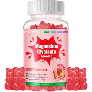 3 x Magnesium Glycinate Gummies 1000mg - Sugar Free Magnesium Potassium Supplement with Vitamin D, B6, CoQ10 for Calm Mood & Sleep Support - 60 Strawberry Gummies