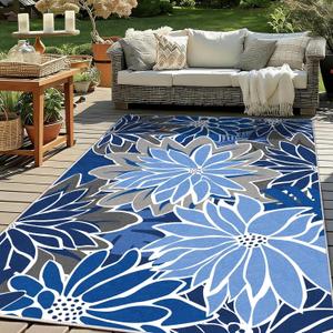 ZonLi Outdoor Rug 9x12Ft Waterproof Multicolored Blue Grey Indoor Area Rug Washable Outdoor