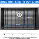 POPFLY 304 Stainless Steel Black Kitchen Sink Grid Protector, 29-1/2" 16-1/2" Sink Bottom Grate with Rear Drain for Single Bowl Kitchen Sinks, Scratch & Noise Protection, PF603118UWG-B126