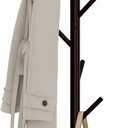 Wooden Freestanding Coat Tree with 4 Height Options and 9 Hooks, Sturdy Coat Rack Stand for Clothes/Bags/Hats, Save Space Coat Rack for Entryway, Bedroom, Office, Narrow Place (Coffee)