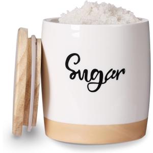 LEETOYI Ceramic Food Storage Containers with Lid,Modern Farmhouse Kitchen Decor, Countertop Food Storage Caddy Organizer, 33oz (Labeled Sugar)